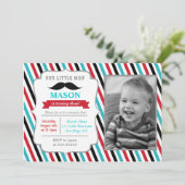 Mustache Little Man Birthday Party Invitations Kaart (Staand voorkant)
