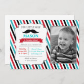 Mustache Little Man Birthday Party Invitations Kaart (Voorkant / Achterkant)