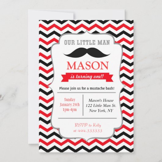 Mustache Little Man Birthday Party Kaart (Voorkant)
