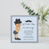 Mustache Little Man Blauw en Zwart Baby shower Kaart (Staand voorkant)