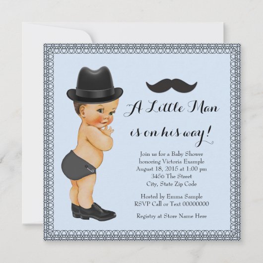 Mustache Little Man Blauw en Zwart Baby shower Kaart (Voorkant)