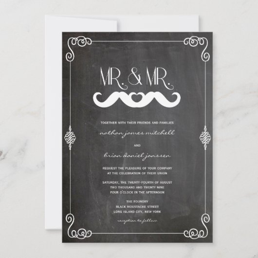 Mustache Love Chalkboard Gay Wedding Kaart (Voorkant)