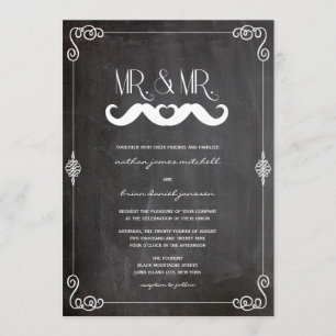 Mustache Love  Chalkboard Gay Wedding Kaart