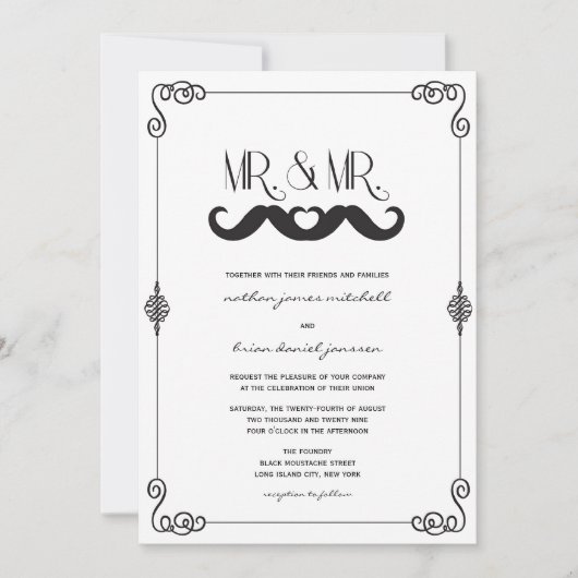 Mustache Love Classic  Scrolls Bay Wedding Kaart (Voorkant)