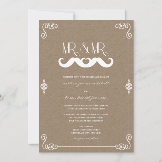 Mustache Love  Kraft Paper Gay Wedding Kaart (Voorkant)