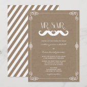 Mustache Love  Kraft Paper Gay Wedding Kaart (Voorkant / Achterkant)