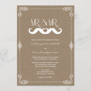 Mustache Love  Kraft Paper Gay Wedding Kaart