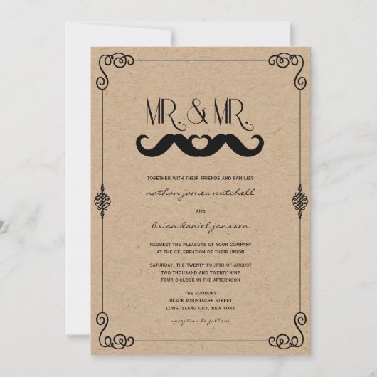 Mustache Love  Kraft Paper Gay Wedding Kaart (Voorkant)