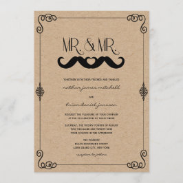 Mustache Love  Kraft Paper Gay Wedding Kaart