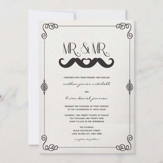 Mustache Love Mr. & de heer Paper Gay Wedding Kaart (Voorkant)