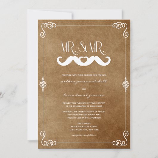 Mustache Love Mr. & de heer  Paper Gay Wedding Kaart (Voorkant)