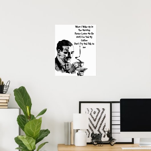 Mustache Man Drink Koffieretro Art Poster (Thuiskantoor)