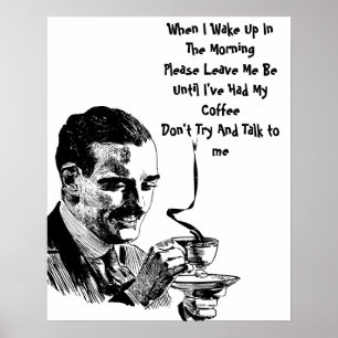 Mustache Man Drink Koffieretro Art Poster