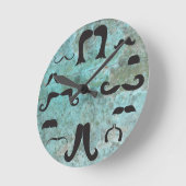 Mustache Mania Turquoise Wall Clock Ronde Klok (Hoek)