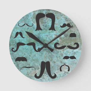 Mustache Mania Turquoise Wall Clock Ronde Klok