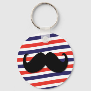 Mustache met rode, witte en blauwe strepen sleutelhanger
