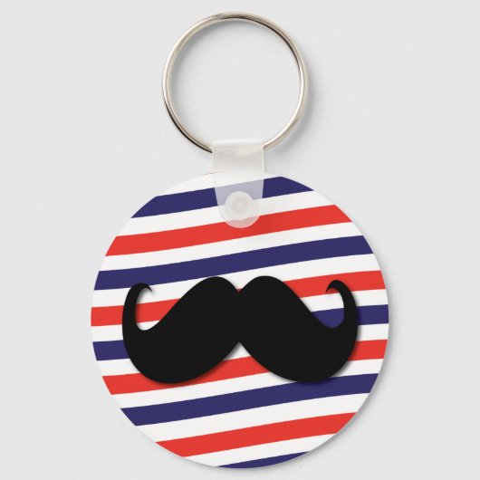 Mustache met rode, witte en blauwe strepen sleutelhanger (Voorkant)