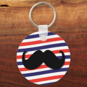 Mustache met rode, witte en blauwe strepen sleutelhanger (Voorkant)