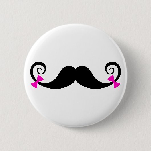 Mustache met roze bogen ronde button 5,7 cm (Voorkant)