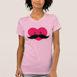 Mustache met schattig roze hart t-shirt