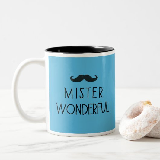 Mustache Mister Wonderful Tweekleurige Koffiemok (Met donut)