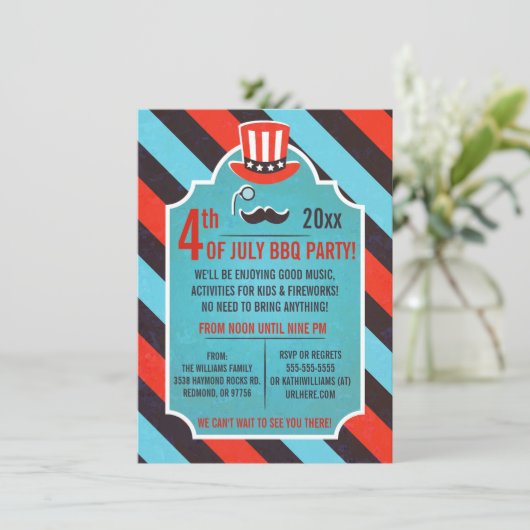 Mustache Monocle 4 juli Kaart (Staand voorkant)