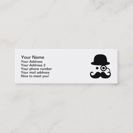 Mustache monocle mini visitekaartje (Voorkant)