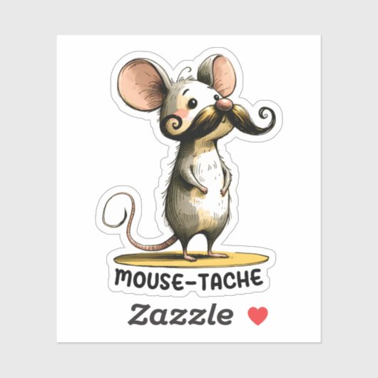 Mustache Mouse - Punny Cartoon Sticker (Vel)