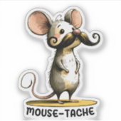 Mustache Mouse - Punny Cartoon Sticker (Voorkant)