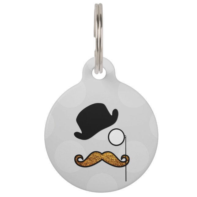 Mustache, Mustache, Stache, Monocle, Bowler Pet Huisdierpenning (Voorkant)
