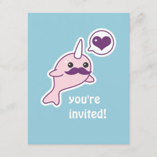Mustache Narwhal-kinderen Birthday Party Kaart