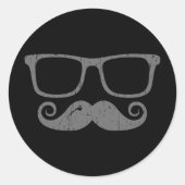 Mustache Nerd Glass Ronde Sticker (Voorkant)