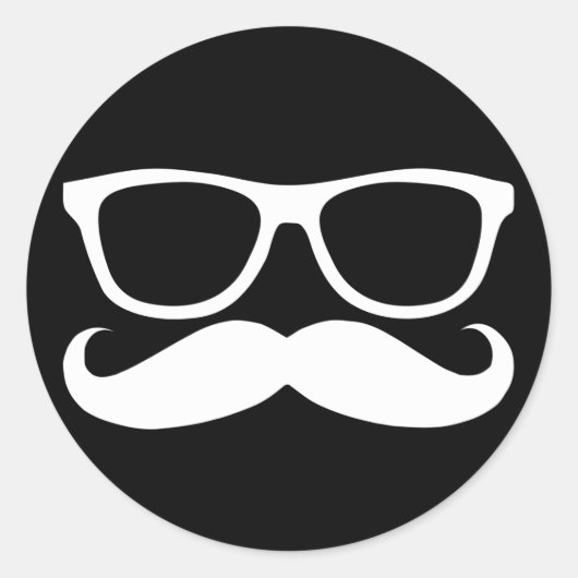 Mustache Nerd Ronde Sticker (Voorkant)