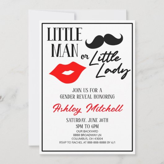 Mustache of lippenstift Dame of Man Geslacht onthu Kaart (Voorkant)