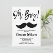 Mustache Oh Boy Baby shower Minimal Modern Elegant Kaart (Staand voorkant)