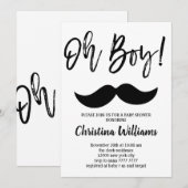 Mustache Oh Boy Baby shower Minimal Modern Elegant Kaart (Voorkant / Achterkant)