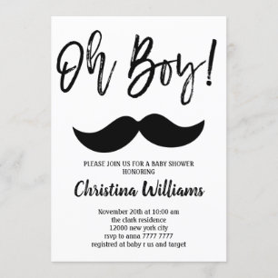 Mustache Oh Boy Baby shower Minimal Modern Elegant Kaart