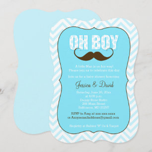 Mustache Oh Boy Little Man Baby shower Invite Kaart
