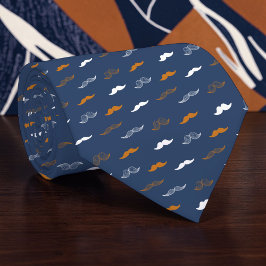 Mustache on Navy Blue Necktie Tie Stropdas