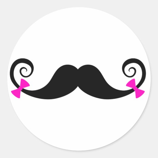 Mustache-ontwerp met roze bogen ronde sticker (Voorkant)
