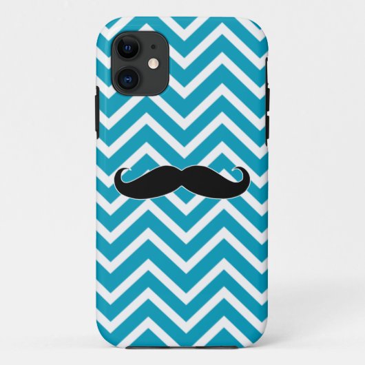 Mustache op Aqua Chevron Stripe iPhone 5 Hoesje (Achterkant)