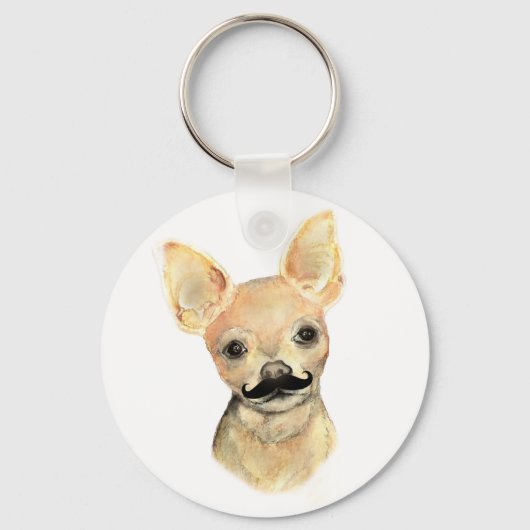 Mustache op een Cute Dog Humor Sleutelhanger (Voorkant)