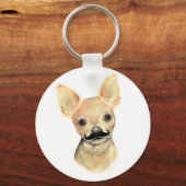Mustache op een Cute Dog Humor Sleutelhanger (Voorkant)