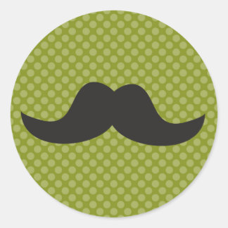 Mustache op groene polka dot achtergrond ronde sticker