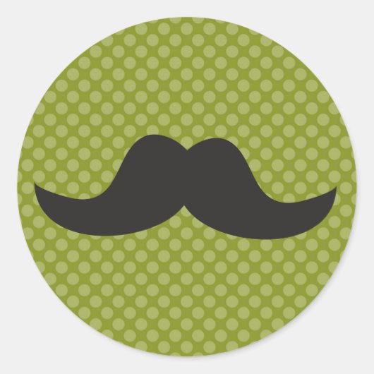 Mustache op groene polka dot achtergrond ronde sticker (Voorkant)