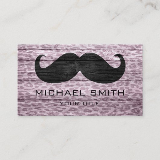 Mustache op leopard Wood Textuur #5 Visitekaartje (Voorkant)