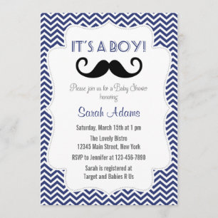 Mustache Party Baby shower Invitation Navy Blue Kaart