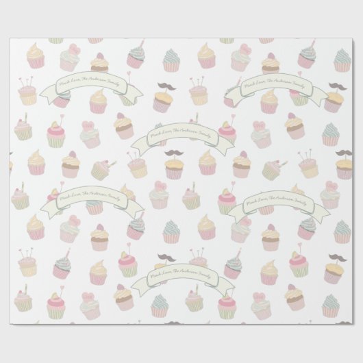 Mustache Pastel - Speciaal Cupcake Patroon Cadeaupapier (Vlak)