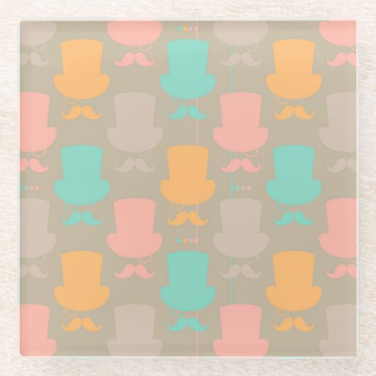 Mustache patroon 2 glazen onderzetter (Voorkant)