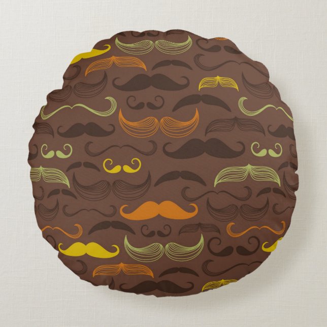 Mustache patroon, retro stijl 5 rond kussen (Voorkant)